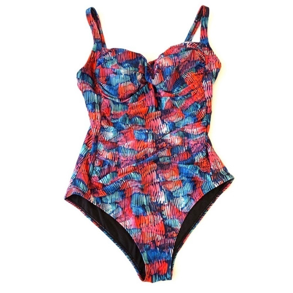 Swimsuits for All Red and Blue One Piece Patterned Swimsuit